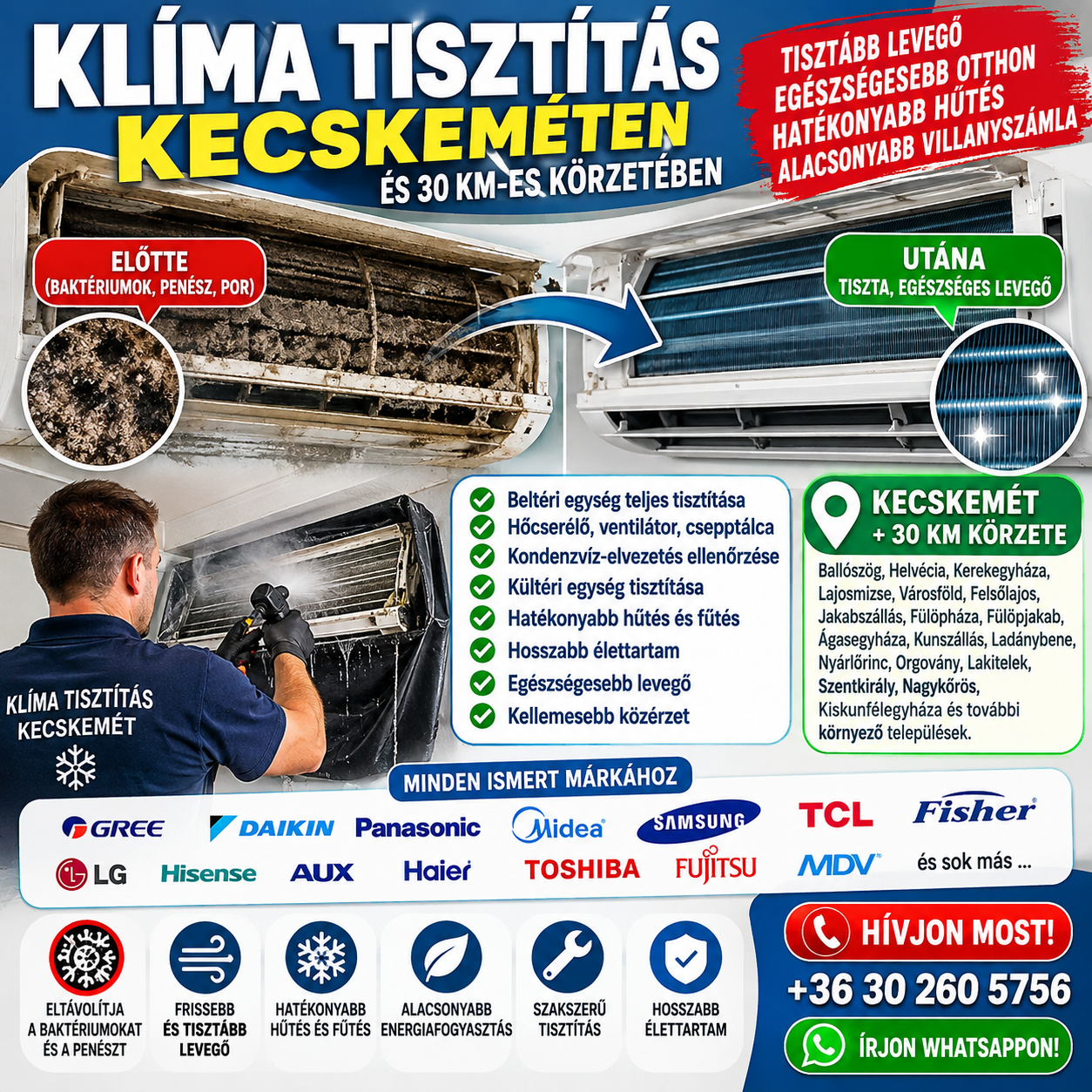 Klímaszerelés és klímatisztítás Kecskeméten